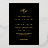 Romantische Script Monogram Initials Black Wedding Folieneinladung (Vorderseite)