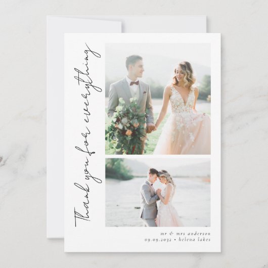 Romantische Script-Multiple-Foto-Hochzeit Dankeskarte (Vorderseite)