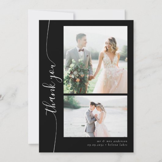 Romantische Script-Multiple-Foto-Hochzeit Dankeskarte (Vorderseite)