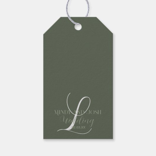 Romantische Script Sage Green Initial Wedding Geschenkanhänger (Vorderseite)