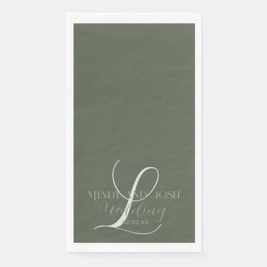 Romantische Script Sage Green Initial Wedding Serviette (Vorderseite)