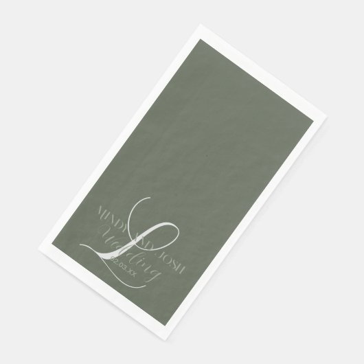 Romantische Script Sage Green Initial Wedding Serviette (Ecke)