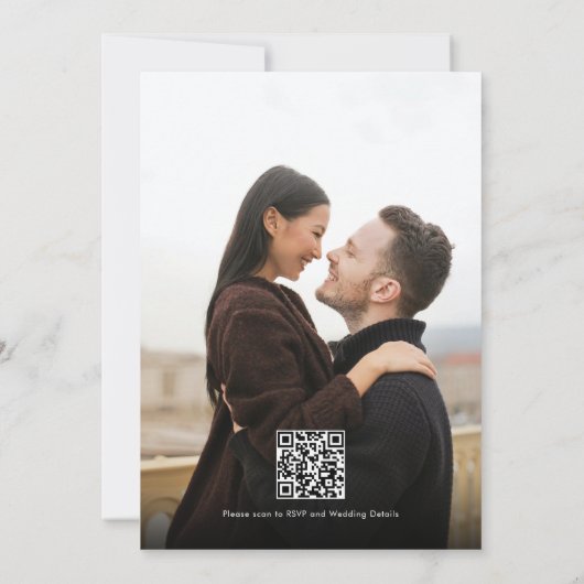 Romantische Script Schwarz-weiß Foto QR Code Hochz Einladung (Rückseite)