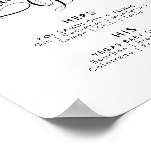 Romantische Script Signature Drinks Hochzeit Bar Poster (Ecke)