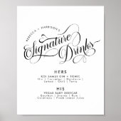 Romantische Script Signature Drinks Hochzeit Bar Poster (Vorne)