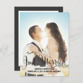 Romantische Script Wedding Announcement - Schwarz Einladungspostkarte (Vorne/Hinten)