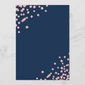 Romantische Script Wedding Confetti Rose Gold Navy Menükarte (Rückseite)