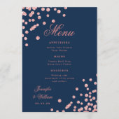 Romantische Script Wedding Confetti Rose Gold Navy Menükarte (Vorderseite)