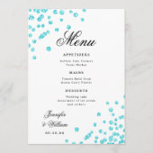 Romantische Script Wedding Confetti Türkis Menükarte (Vorderseite)