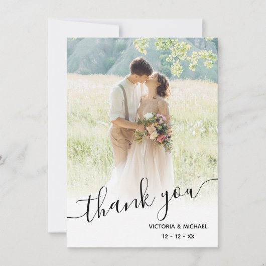 Romantische Script Wedding danke Foto (Vorderseite)