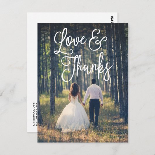 Romantische Script Wedding Danke Postcard Postkarte (Vorne/Hinten)