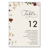 Romantische Script-Wildblumen Elfenbeinsitzdiagram Tischnummer (Vorderseite)