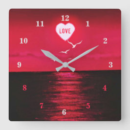 Romantische Sea Sunset Clock Ueart Sun Text Liebe Quadratische Wanduhr