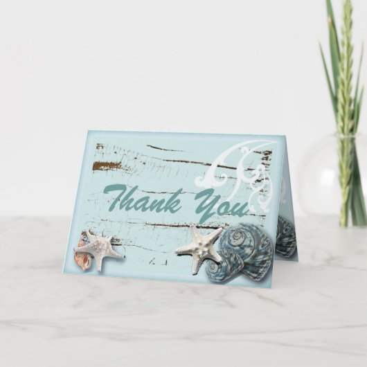 Romantische SeaShell-Strand-Hochzeit danken Ihnen Dankeskarte (Vorderseite)