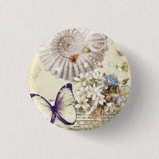 romantische Seashellsschmetterlings-Gastgeschenk Button (Vorderseite)