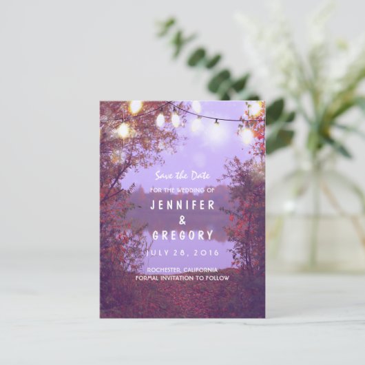 Romantische See- und Strandlichter Save the Date Ankündigungspostkarte (Stehend Vorderseite)