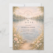 Romantische See-Wildblumen-Wald-Hochzeit Save The Date (Vorderseite)