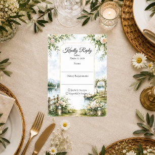 Romantische Seeblick-Garten-Eleganz-Hochzeit RSVP Karte