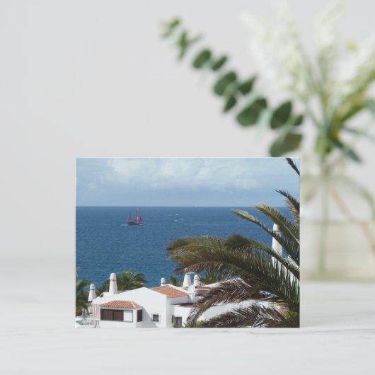 Romantische Seelandschaft mit Palme Postkarte (Stehend Vorderseite)