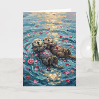 Romantische Seeotter halten Händchen beim Schwimme