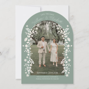 Romantische Seite Grüner Blumenbogen Save the Date Einladung