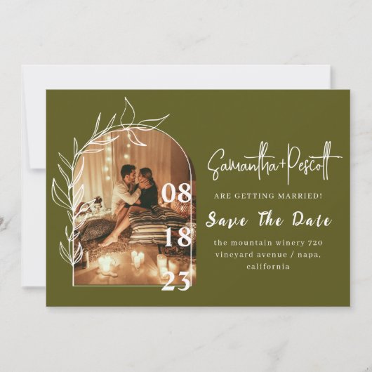 Romantische Seiten mit grünem Pfeil speichern die Einladung (Vorderseite)