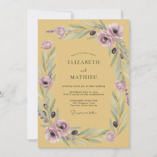 Romantische Senf-Amethyst-Blüten-Hochzeit Einladung