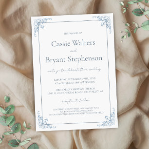 Romantische Shabby-Chic-Blau-Weiße Hochzeit Einladung