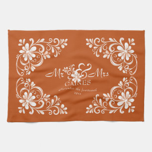 Romantische Shabby-Chic verbranntes Orange Herr Fr Geschirrtuch
