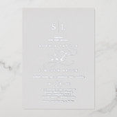 Romantische Silber Foil Gray Monogram Wedding Folieneinladung (Vorderseite)