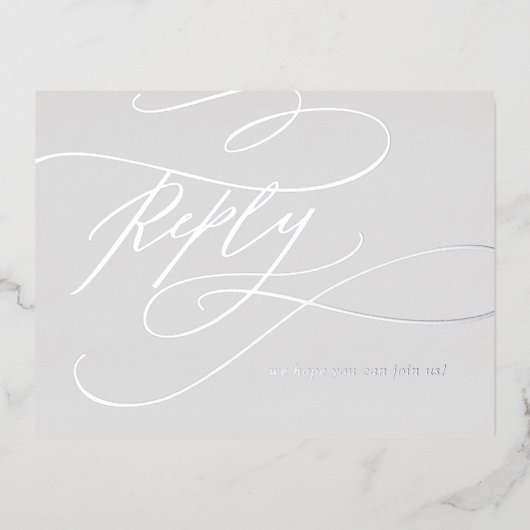 Romantische Silber Foil Gray Wedding Meal Option U Folie Einladungspostkarte (Vorderseite)