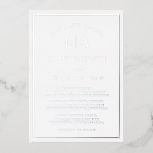 Romantische Silberfolie-Monogramm-Rand-Hochzeit Folieneinladung