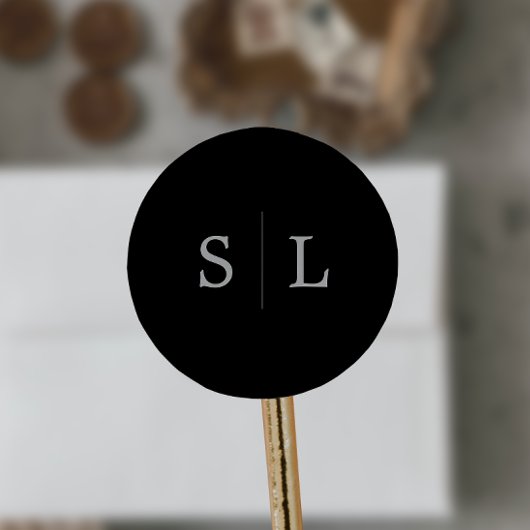 Romantische Silberkalligraphie | Schwarze Umschlag Runder Aufkleber