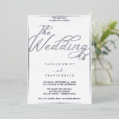 Romantische Silberstreifen-Kalligrafie-Rahmen Hoch Folieneinladung (Stehend vorne)