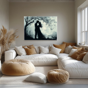 Romantische Silhouette Couple Under Tree Monochrom Poster