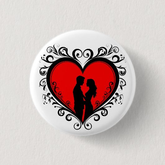 Romantische Silhouette eines Paares im Herzrahmen Button (Vorderseite)
