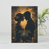 Romantische Silhouette mit elegantem Gold-Hintergr Einladung (Stehend Vorderseite)