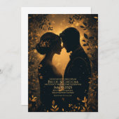 Romantische Silhouette mit elegantem Gold-Hintergr Einladung (Vorne/Hinten)