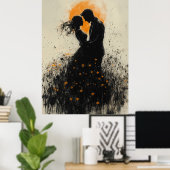 Romantische Silhouette mit Golden Glow & Wildblume Poster (Heimbüro)