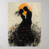 Romantische Silhouette mit Golden Glow & Wildblume Poster (Vorne)