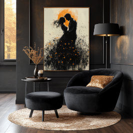 Romantische Silhouette mit Golden Glow & Wildblume Poster