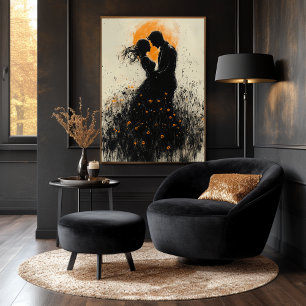 Romantische Silhouette mit Golden Glow & Wildblume Poster