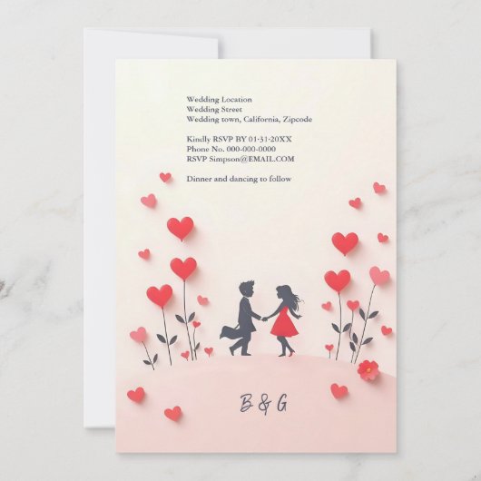 Romantische Silhouette Rote Herzen Hochzeit (Rückseite)