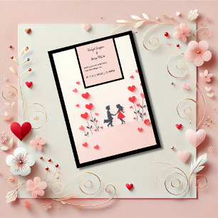 Romantische Silhouette Rote Herzen Hochzeit