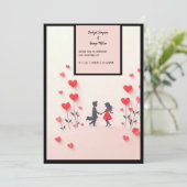 Romantische Silhouette Rote Herzen Hochzeit Einladung (Stehend Vorderseite)