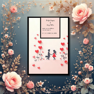 Romantische Silhouette Rote Herzen Hochzeit Einladung