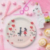 Romantische Silhouette Rote Herzen Hochzeit Pappteller (Party)