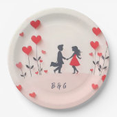 Romantische Silhouette Rote Herzen Hochzeit Pappteller (Vorderseite)