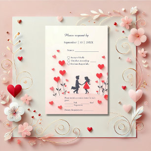 Romantische Silhouette Rote Herzen Hochzeit RSVP Karte