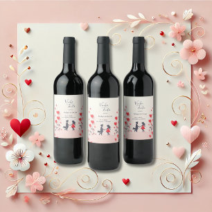 Romantische Silhouette Rote Herzen Hochzeit Weinetikett